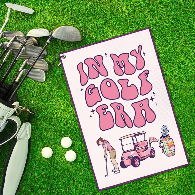 WUUCKOO in My Golf Era Printed Pink Towel, Funny Bag Towels for Women with Clip, Accessories for Ladies, Gifts for Golfer Player Lover, Woman Golf Towel - Image 4